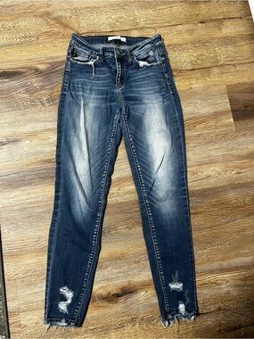 KanCan Dark Blue Skinny Jeans with Distressed Hem